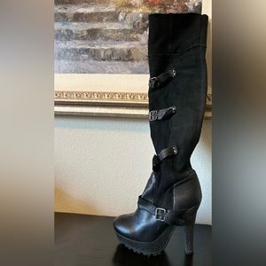 Over the knee top shop boot. Lined. Black. Size 8